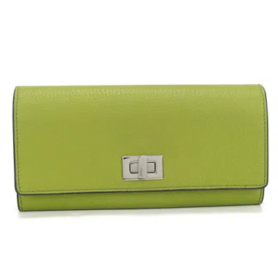Pre-owned Fendi Green Leather Long Wallet (bi-fold) ()