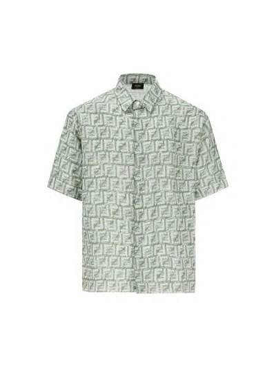 Fendi Green Linen Shirt For Men In Gray