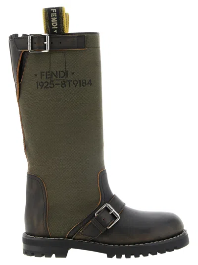 Fendi Green Logo Biker Boots