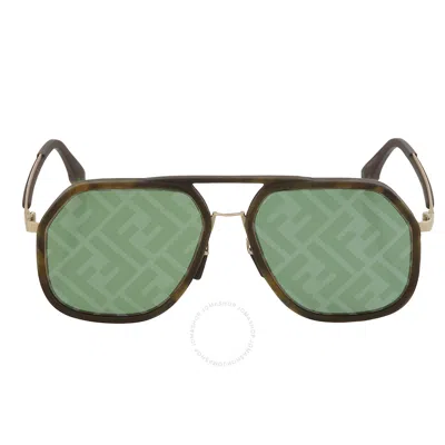 Fendi Green Mirror Navigator Men's Sunglasses Fe40041u 52q 55 In Brown