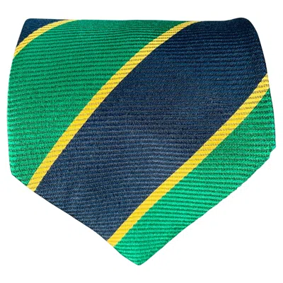 Pre-owned Fendi Green Navy Diagonal Stripe Silk Tie