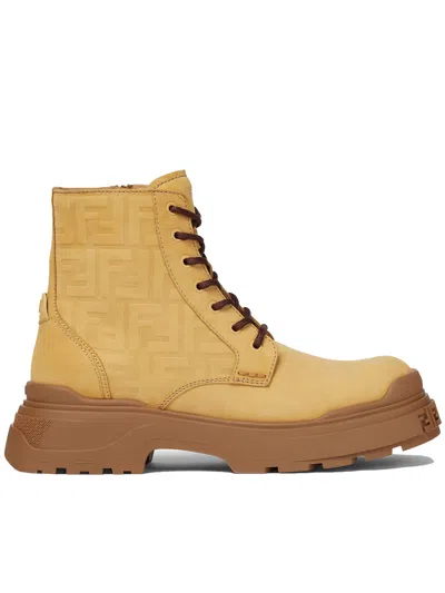 Fendi Green Nubuck Leather Boots In Brown