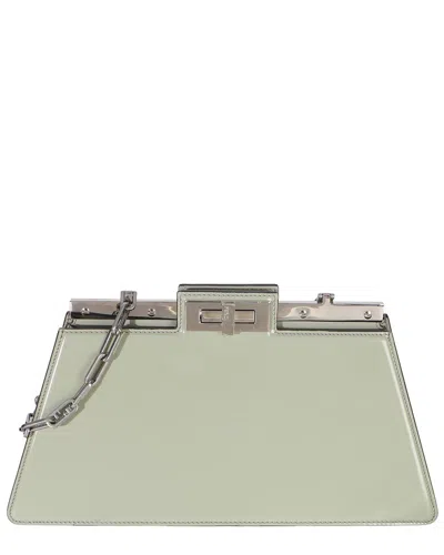 Pre-owned Fendi Green Patent Leather Sage Patent Medium Peekaboo Cut Chain Shoulder Bag  (authentic Pre-loved)