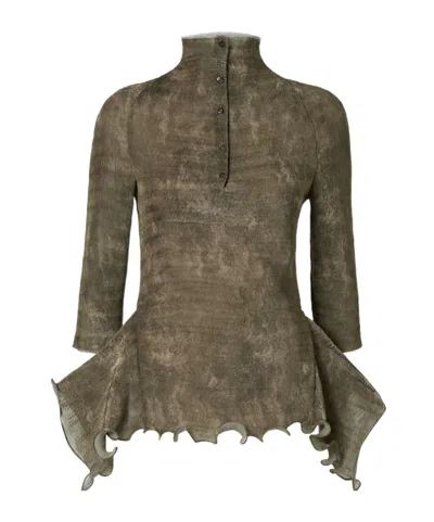Fendi Green Printed Pleated Sweater