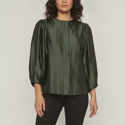 Pre-owned Fendi Green Satin Silk Balloon Sleeved Blouson Jacket Xs