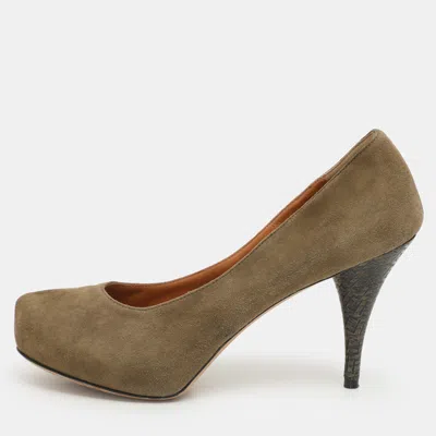 Pre-owned Fendi Green Suede Zucca Heel Platform Pumps Size 39.5