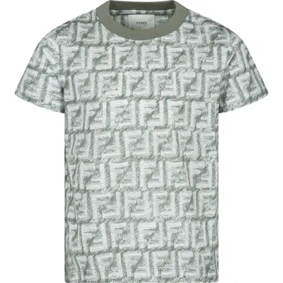 Fendi Kids' Green T-shirt For Boy With Iconic Ff In Filirrea