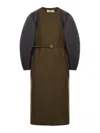Fendi Felt Wool Cocoon Jacket With Leather-sleeve Belted Waist In Green