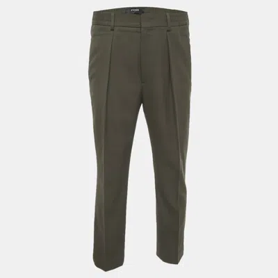 Pre-owned Fendi Green Wool Blend Tapered Trousers L