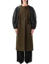 Fendi Green Wool Midi Coat With Leather Sleeves In Multi