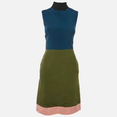 Pre-owned Fendi Green/blue Crepe Sleeveless Short Dress S