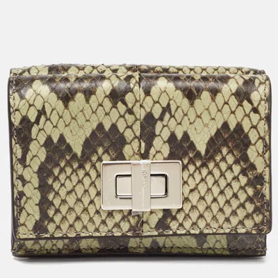 Pre-owned Fendi Green/brown Elaphe Trifold Wallet