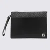 Fendi Leather And Canvas Ff Squared Clutch Bags In Black