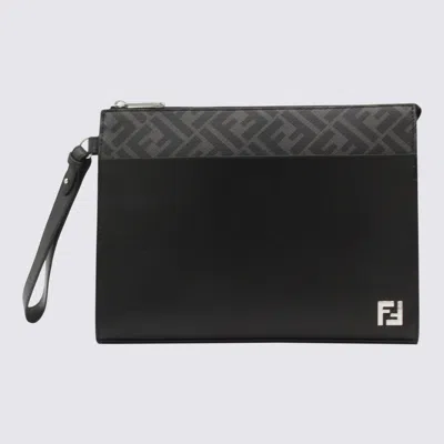 FENDI GREY AND BLACK LEATHER POUCHES