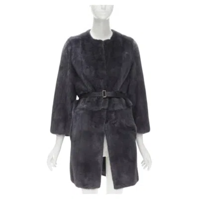 Pre-owned Fendi Grey Black Fur Leather 4-way Reversible Zip Belted Coat Jacket It38 In Gray