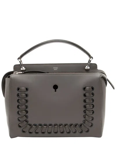 Pre-owned Fendi Grey Calfskin Dotcom Medium Satchel (authentic Pre-loved)