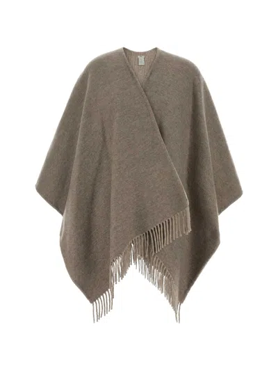 Fendi Grey Cashmere And Wool Reversible Cape In Brown
