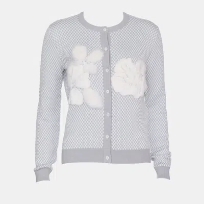 Pre-owned Fendi Grey Cashmere Cardigan With Mink Fur It 40 In Gray