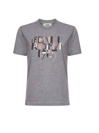 Fendi Grey Cotton  Roma 1925 Printed T-shirt In Gray