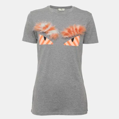 Pre-owned Fendi Grey Cotton Monster Eyes Crewneck T-shirt S In Gray