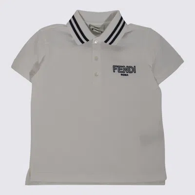Fendi Kids' Grey Cotton Polo Shirt In Bianco