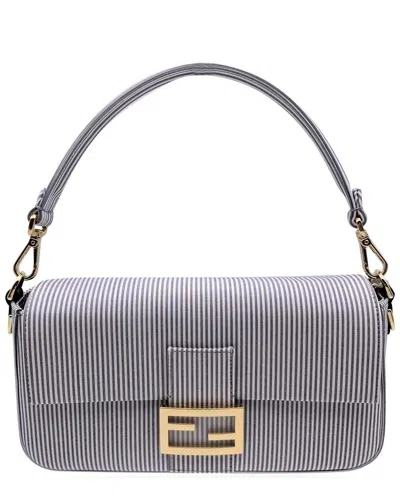 Fendi Grey Cotton Shoulder Bag Baguette (authentic Pre-loved)