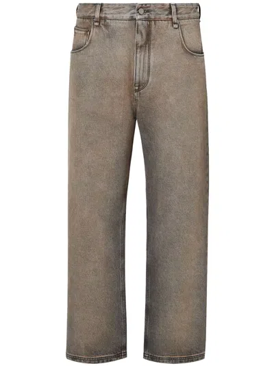 Fendi Grey Cotton Straight Leg Denim In Brown