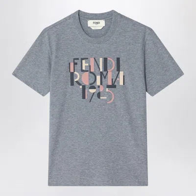 Fendi Grey Melange Cotton T-shirt Women In Gray
