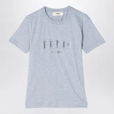 Fendi Grey Cotton T-shirt With Logo Women In Gray