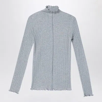 Fendi Grey Cotton Turtleneck With Logo Women In Gray