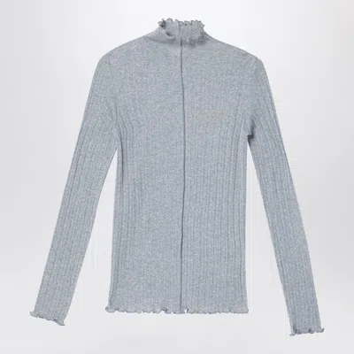 Fendi Grey Cotton Turtleneck With Logo Women In Gray