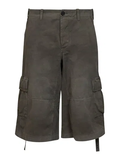 Fendi Grey Green Patchwork Cotton Utility Bermuda Shorts In Black