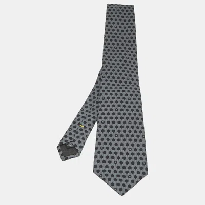 Pre-owned Fendi Grey Honeycomb Patterned Silk Tie