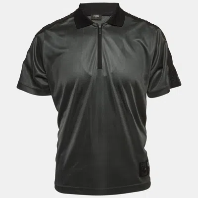 Pre-owned Fendi Grey Jersey Logo Detail Polo T-shirt M