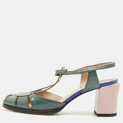 Pre-owned Fendi Grey Leather Chameleon Ankle Strap Sandals Size 37 In Gray