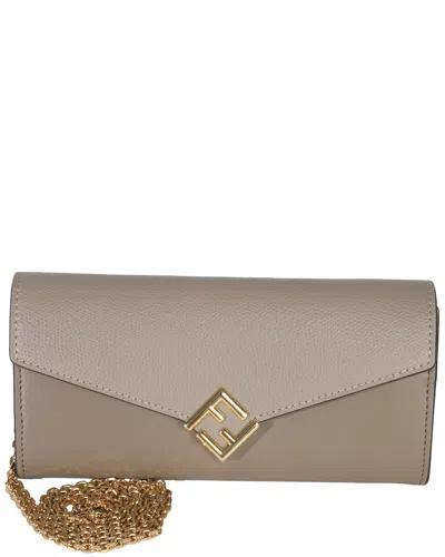 Fendi Grey Leather Cruise Ff Diamonds Continental Envelope Wallet On Chain (authentic Pre-loved) In Brown