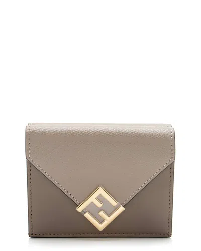 Pre-owned Fendi Grey Leather Ff Diamonds Trifold Wallet