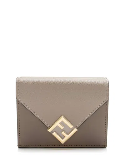 Pre-owned Fendi Grey Leather Ff Diamonds Trifold Wallet (authentic Pre-loved)