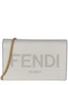 Fendi Grey Leather Logo Embossed Medium Wallet On Chain (authentic Pre-loved) In White
