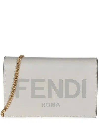 Fendi Grey Leather Logo Embossed Medium Wallet On Chain (authentic Pre-loved) In White