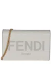 Fendi Grey Leather Logo Embossed Medium Wallet On Chain (authentic Pre-loved) In Gray