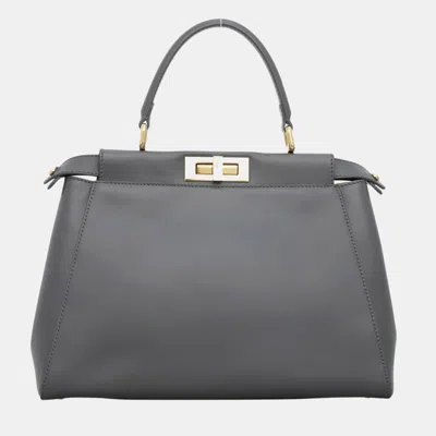 Pre-owned Fendi Grey Leather Peekaboo Bag In Gray