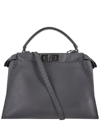 Fendi Grey Leather Peekaboo Medium Model Tote (authentic Pre-loved) In Gray