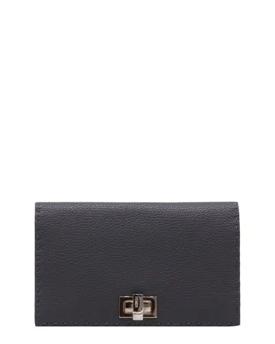 Pre-owned Fendi Grey Leather Selleria Wallet (authentic Pre-loved)