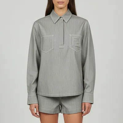 Pre-owned Fendi Grey Logo Embossed Cotton Pullover Shirt Xs