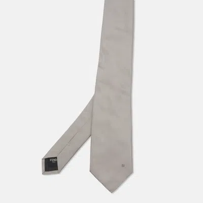 Pre-owned Fendi Grey Logo Embroidered Silk Classic Tie