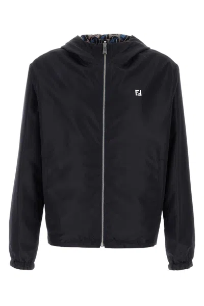 Fendi Reversible Windbreaker With Hood And Elastic Cuffs In Animal Print