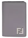 Fendi Leather Card Holder In Grey