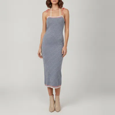 Pre-owned Fendi Grey Monogram Stretch Knit Mid-length Slip Dress S