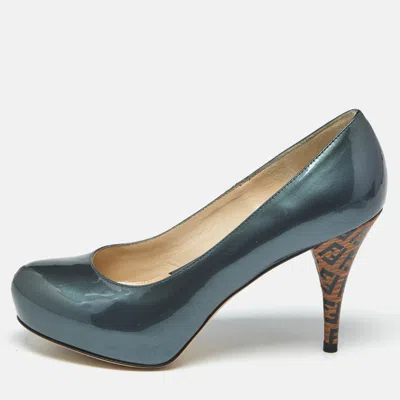 Pre-owned Fendi Grey Patent Leather Platform Round Toe Pumps Size 36 In Gray